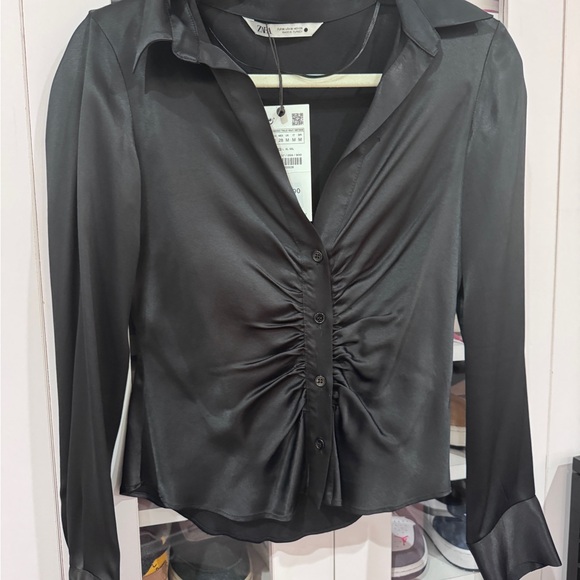 Zara Black Satin Blouse - Picture 3 of 8